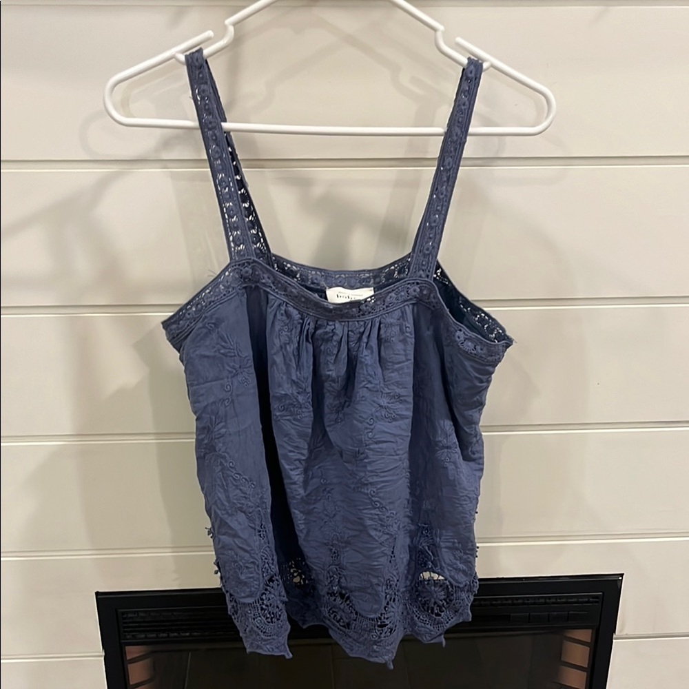 Blue Smocked Sleeveless Tank Top